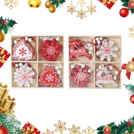 24 Pcs Wooden Christmas Decoration Set Cute Charms Holiday Hanging Ornament Christmas Hanging Ornaments Wooden Christmas pendant for Christmas Home Decoration and Various Occasions