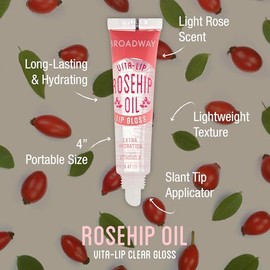 Ruby Kisses Broadway Vita-Lip Clear Lip Gloss (aceite de rosa mosqueta, 48 unidades), fórmula ultra hidratante y calmante con aceites vitamínicos, aca