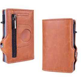 navor Leather Bi-Fold Pop-up Wallet with AirTag Holder, RFID Blocking, Holds up to 8 Cards Capacity, 1 Zipper Coin Pocket, 1 Cash Slot for Men & Women -Brown