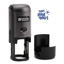 Infusion Round Teacher Stamp, Holiday, 3/4'' Self-Inking Rubber Stamp - Happy New Year - Blue Ink