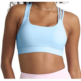 POPSUGAR Sports Bra for Women, Criss-Cross Back Padded Strappy Yoga Bra Workout Tops with Medium Support and Removable Cups Dawn, Small