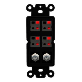 RiteAV 4 Speaker 2 Port Coax Cable TV Wall Plate - Rocker [Black/Black]