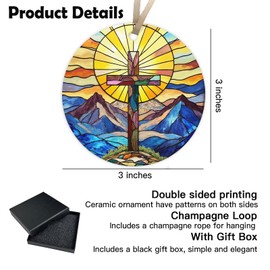 Christian Cross Ceramic Ornament Ceramic Religious Ornament Christmas Tree Decorations Ornaments Religious Gift, Hanging Ornaments with Gift Box