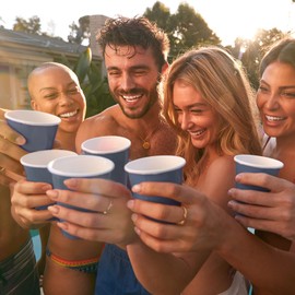 YANGTE 60 Pieces Blue Paper Cups Disposable Party Cups Biodegradable and Compostable Drinking Cups for Party, Birthday Supplies, DIY - 9 Ounce - 250ml