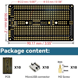 BLARYETI Prototype PCB Kit for DIY Printed Circuit Board Solderable Breadboard with MicroUSB，Double Sided Immersion Gold ENIG，3.55"x2"，10-Pack