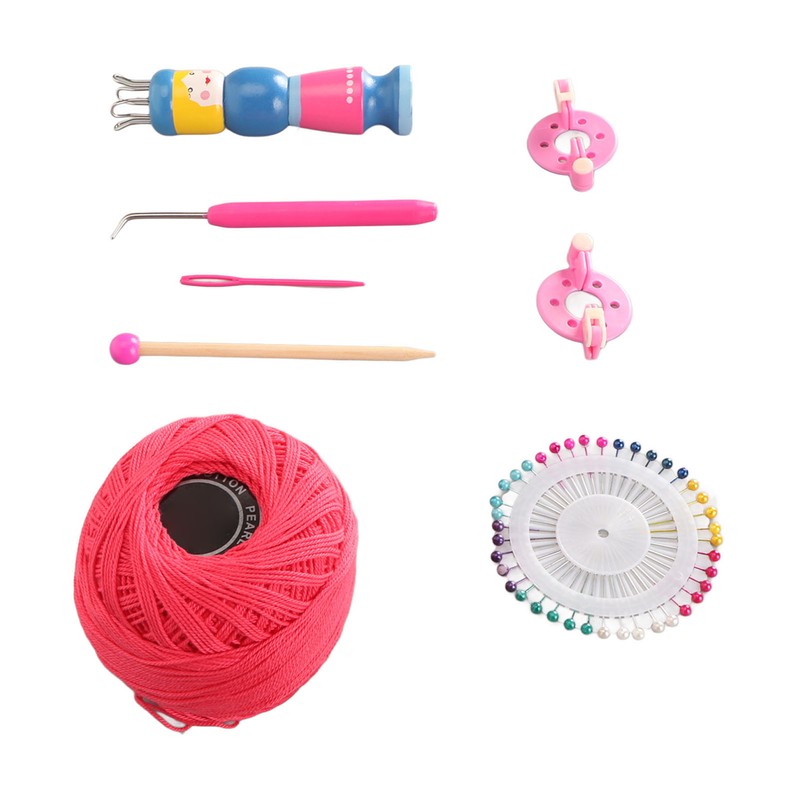 Wooden Knitter Spool Educational Doll Shape Portable Knitting Tool Kit