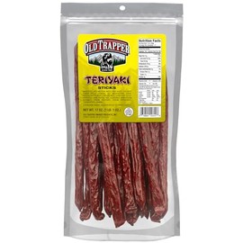 Old Trapper Teriyaki Snack Sticks, 17-Ounce Resealable Bag, Natural Wood Smoked Meat Sticks, 9 Grams of Protein and 150 Calories per Ounce (Pack of One)