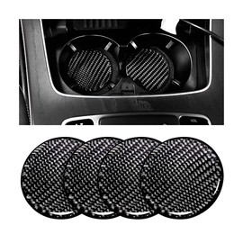 BESULEN Car Cup Holder Coaster, 4 PCS Carbon Fiber Non-Slip Embedded Coasters, Universal 2.75 Inch Cup Holder Insert Coaster Pad, Durable Drink Mat, Auto Interior Accessories (Black)
