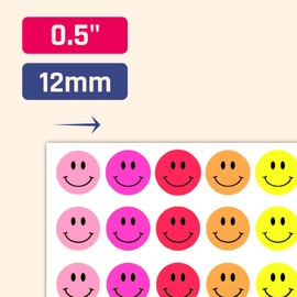 6000 Pieces, 1/2 inch - Smiling Happy Smile Face Stickers for Reward - 10 Colors