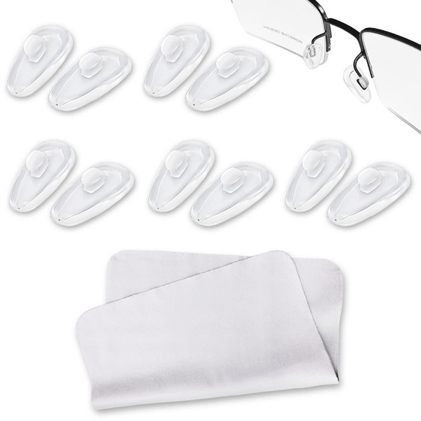PTSLKHN Pushin Eyeglass Nose Pads, 5 Pairs of 15x8mm Soft Silicone Air Chamber Glasses Nose Pad, Glasses Nose Pads Replacement Kit with Glasses Cleaning Cloth