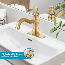 gotonovo Bathroom Sink Faucet 1 Hole Single Handle Lavatory Vanity Faucet 360° Swivel Spout Basin Mixer Tap Matching Pop Up Drain with Overflow, 7.1 Inch Spout Reach, Antique Brass