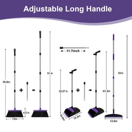 UDUK Broom with Dustpan Combo Set and Silicone Air Broom Kit, 51" Long Handle Floor Squeegee, Purple Household Kit for Glass Window Rugs Pet Hair Home