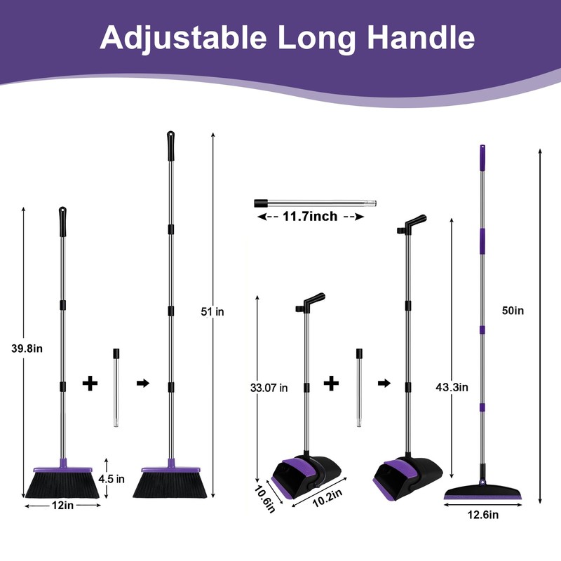 Broom with Dustpan Combo Set and Silicone Air Broom Kit,