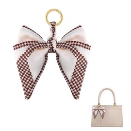 Silky Satin Bow Keychain Bag Charms for Women Bowknot Car Key Chain Holder Purse Handbag Decoration Accessories for Women Ladies Brown Bow Bag Pendant