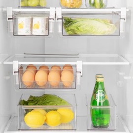 vacane Large Refrigerator Drawer with Removable 28 Grid Egg Tray, Clear Egg Drawer for Fridge Organizer Bins, Fridge Storage Container Under Shelf Holder for Fruit,Vegetable,Meat,Cheese