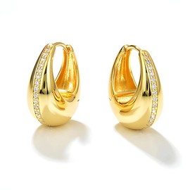 Gold Plated Small Hoop Earrings Hypoallergenic Oval Hoop Earrings Cubic Zirconia U-Shaped Huggie Earrings for Women Grils