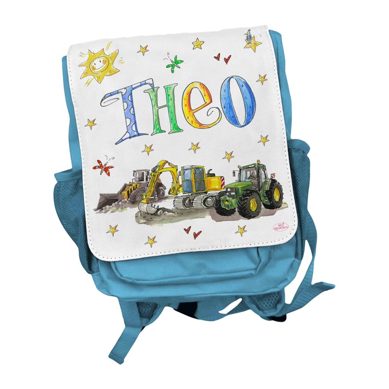 Rucksack Kindergarten personalisiert, Trecker Bagger Radlader, Rosirosinchen, personalisierter Kinderrucksack Traktor
