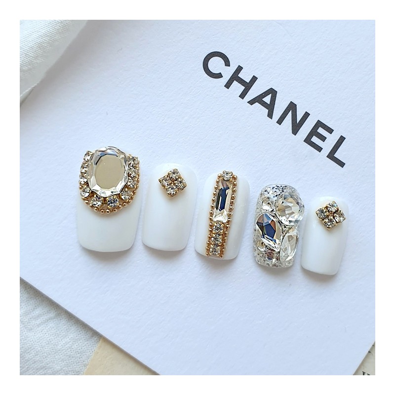 Royal White Handmade Nail Tips - Ballerina M / 로얄