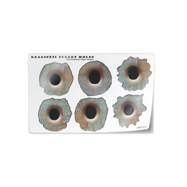 Realistic Bullet Hole (Bullethole) 3D Stickers - Large Caliber Rusty Look Vinyl Decals (6 pcs, 1.5") by Flippin Stickers