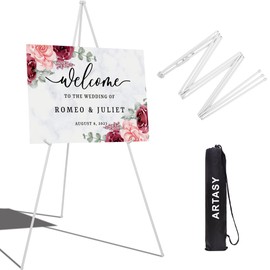ARTASY 63" Easel Stand for Wedding Signs, Posters, Portable Artist Easel for Painting Canvas, Tripod for Home and Office, Supports 5 lbs-White 1/Pack