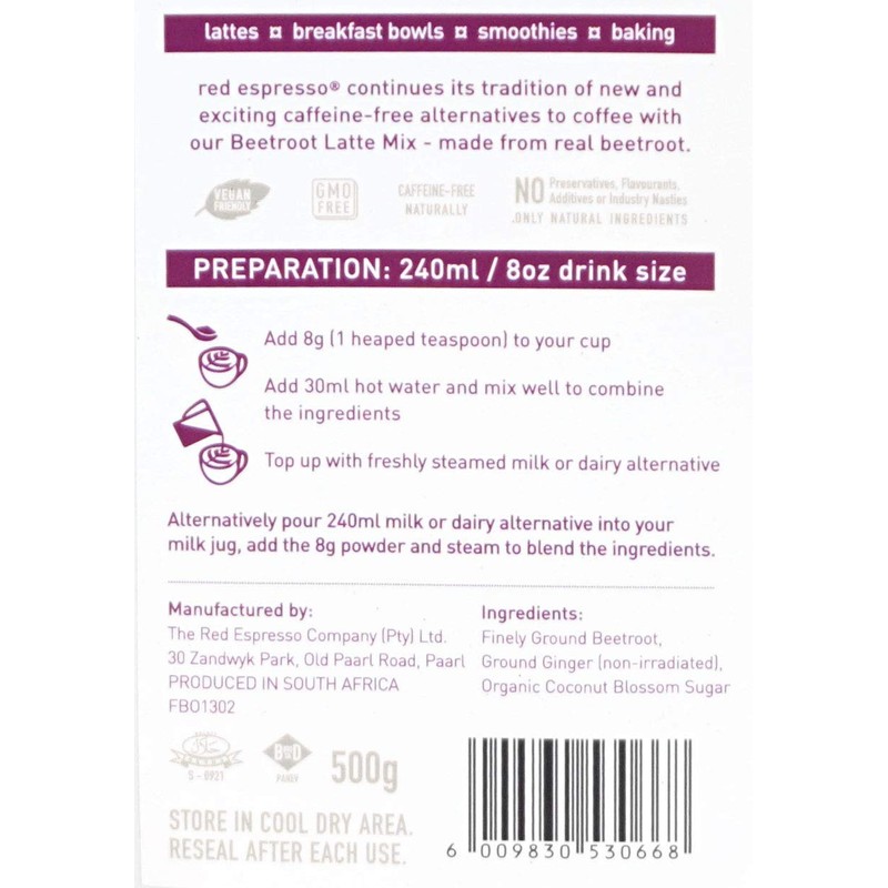 Beetroot Ginger Superfood Latte Mix - Red Espresso - Vegan,