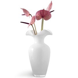 Barski White Glass Vase - Modern, Mirror Finish - 9.75" H x 4.5" W - Dishwasher Safe, European Quality Glass
