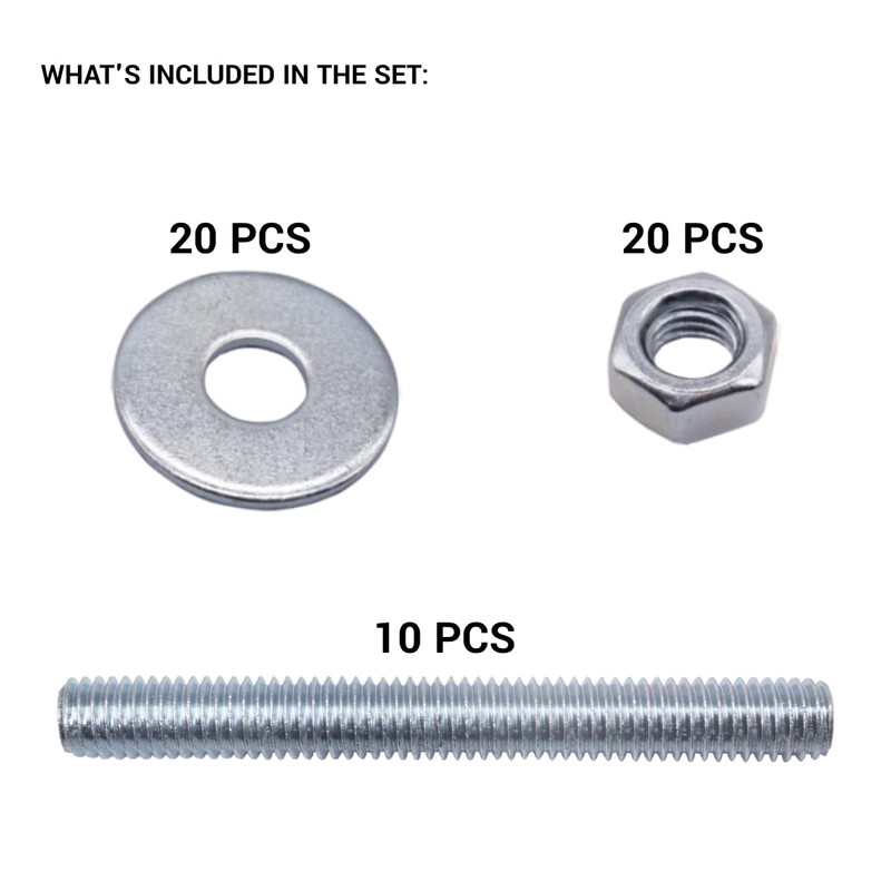 SKIR'CO (Pack of 10) Steel Fully Threaded Rods M8 x