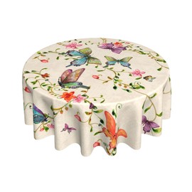FREEHOTU Vintage Butterflies Round Tablecloth Thicken Desk Cloth Washable Table Cover Table Cloth for Kitchen Daily Dinning Party Tabletop Decor 60 Inch