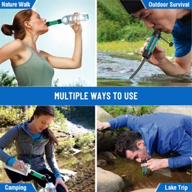 TEUEN Mini Water Purification 8000L Survival Water Purifier Outdoor Water Filtration System 0.01 Micron Emergency Gear Personal Water Filter Straw Set for Camping Hiking Trekking Travelling