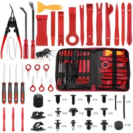 Eaukar 330 Pcs Trim Removal Tool Kit, Car Removal Tool Kit Door Panel/Radio/Stereo/Audio/Dash/Window/Terminal Removal Tool Set Auto Clip Pliers Fastener Remover Pry Tool Set with Storage Bag Red