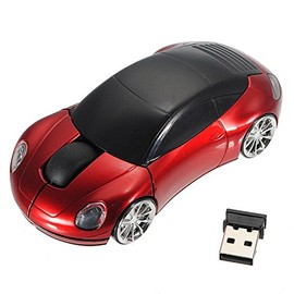 weixingu Sport Car Shape 2.4GHz Wireless Mouse Optical Cordless Mice with USB Receiver for PC Laptop Computer 1600DPI 3 Buttons Red