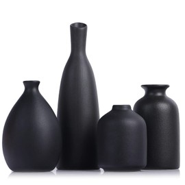 Juego de 4 floreros pequeños de cerámica negra, decoración de estilo granja y repisa de chimenea, sala de estar, cocina y oficina, decoración de mesa de centro, al por mayor