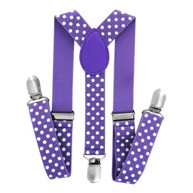 FATASH Kids Elastic Braces & Bow Tie Set | Adjustable Polka Dot Suspenders Y-Shape Clip-on Toddler | Children's Waistcoat Accessory | Suitable for Boys & Girls Ages Up to 8 Years - Purple