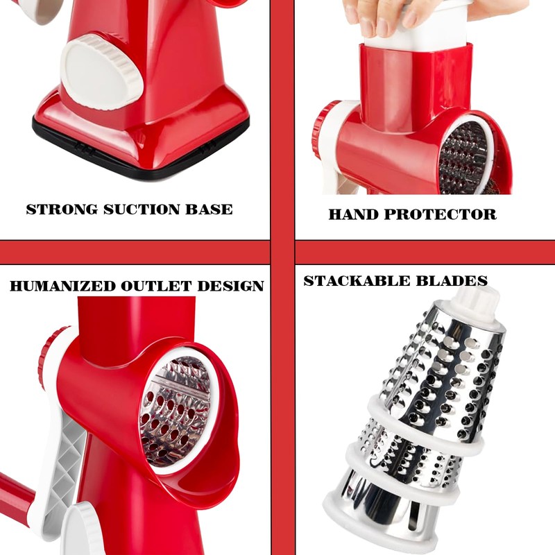 Eleko Meyar Cheese Grater with Handle, Multifunctional Manual Rotary Cheese