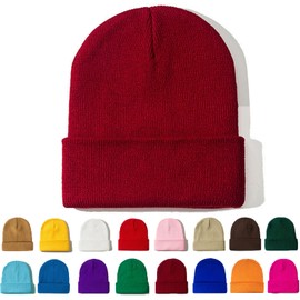 ZOORON Beanie for Women Men Winter Hats Unisex Cuffed Plain Skull Knit Hat Soft Warm Fisherman Beanies WineRed