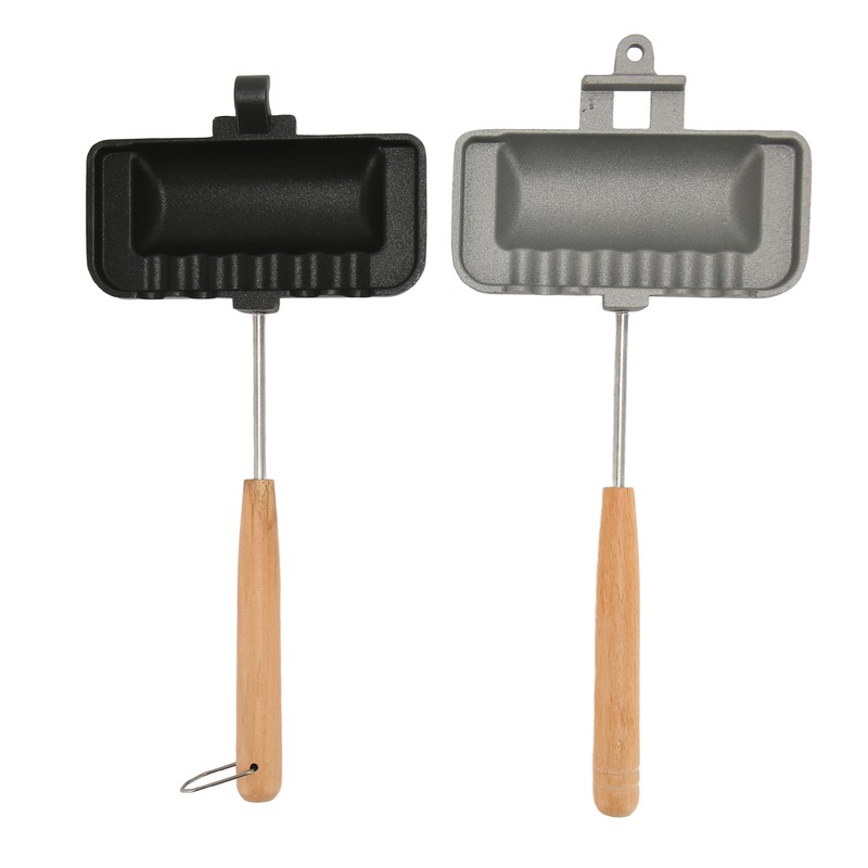 Double Sided Baking Pan Aluminium Alloy Frying Pan Wooden Handles