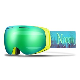 Nordik Loki Ski Goggle Winter Snow Goggles (Matte Flo Yellow/Green Lens)