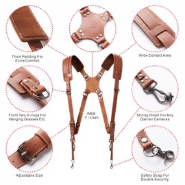 Padwa Lifestyle - Arnés de doble cámara para dos cámaras, arnés de piel de grano completo de doble hombro, equipo de cámara doble para correa DSLR/SLR, arnés de doble cámara para fotógrafos