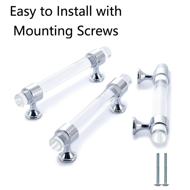 5 Pieces Crystal Cabinet Handles Knobs - Clear Cylinder Drawer