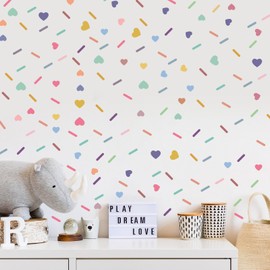 Lunhoo Colorful Heart Wall Sticker, Sprinkle Confetti Wall Decals, Removable Wall Decals for Bedroom, Classroom, Playroom, Nursery (110 pcs Hearts and 300 pcs Confetti Strip)