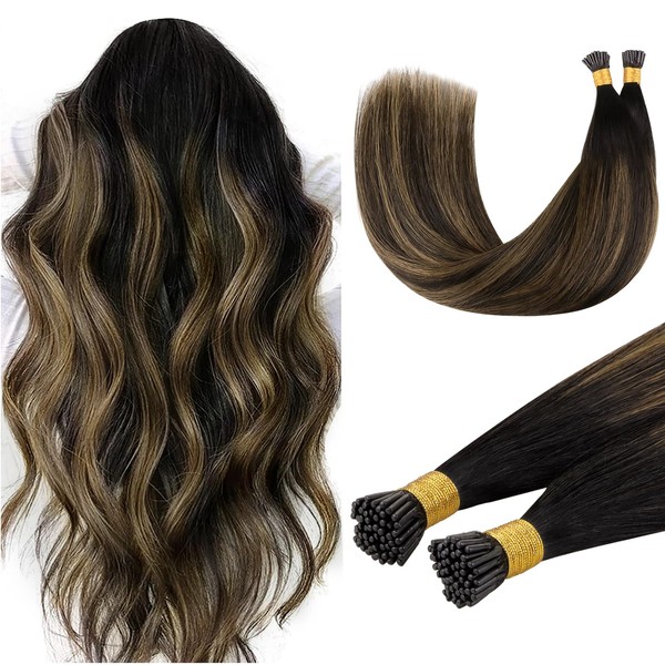 DOORES I Tip Human Hair Extensions, Balayage Natural Black to