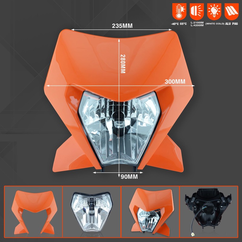 fewfuss Universal Dirt Bike LED Headlight Kit, Motorcycle Dirt Pit