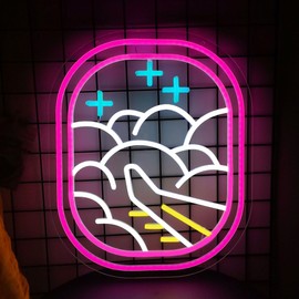 YingyiYing Airplane Window Neon Sign Airplane Frame Neon Light Wall Decoration Suitable for Bar Game Room Kids Bedroom Party Decoration 12.7 * 15.7 Inch