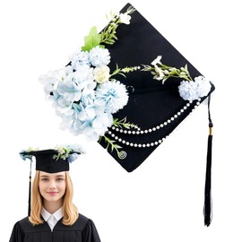 GraduationMall Matte Graduation Cap with Blue Flower Decoration for High School & Bachelor Adult Graduation Gifts