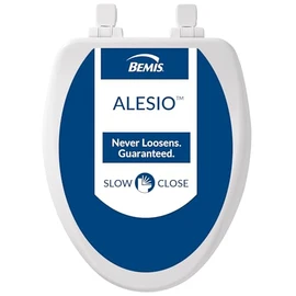 Bemis Alesio II Slow Close Toilet Seat, Easy Clean Hinges and Adjustable Perfect Fit Wood Seat, Made in USA, Elongated, White