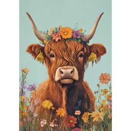 QENSPE 5D Diamond Painting Cow Diamond Art Kits for Adults, Round Full Drill Highland Cow Diamond Painting Kit for Beginner, DIY Gems Art Craft for Home Wall Decor 12x16 inch