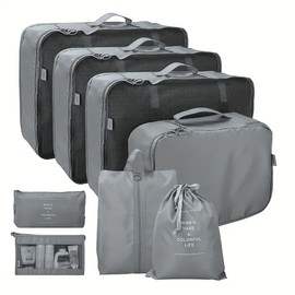 Yuexitech Travel Packing Cubes, Suitcase Organiser Bags & Organiser Set – 8-Piece Compression Luggage Organiser for Stress-Tour Travel, Dark Gray