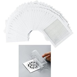 30pcs Disposable Shower Drain Hair Catcher Mesh Stickers Floor Drain Sticker Disposable Drain Filter Hair Trap Sticker (White, One Size)