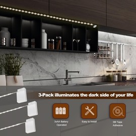 Noevany Led Strip Lighting Battery Powered,Wireless LED Light Strip Suitable for Lighting Under Cabinet | Closet | Shelves |Shoe Cabinet | Bookshelf.3-Pack