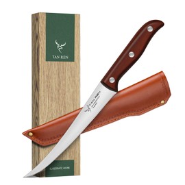 TAN REN Boning Knife 7 Inch, Stainless Steel Boning Knife for Meat Cutting, Brisket Knife with Sheath, Flexible Blade Curved Boning Knife, Fish Fillet Knife